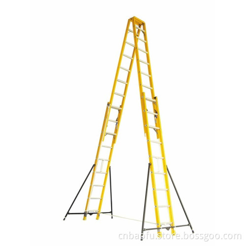 35kv Yellow 7m Fiberglass Double-Side Grooved Rail Extension Ladder